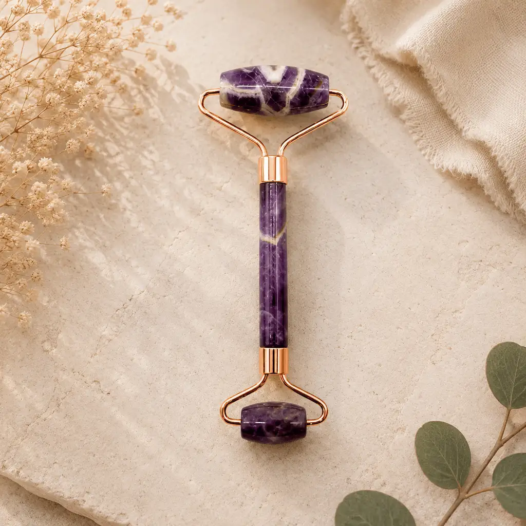 Amethyst Roller Massager – Natural Crystal Face & Body Massage Tool
