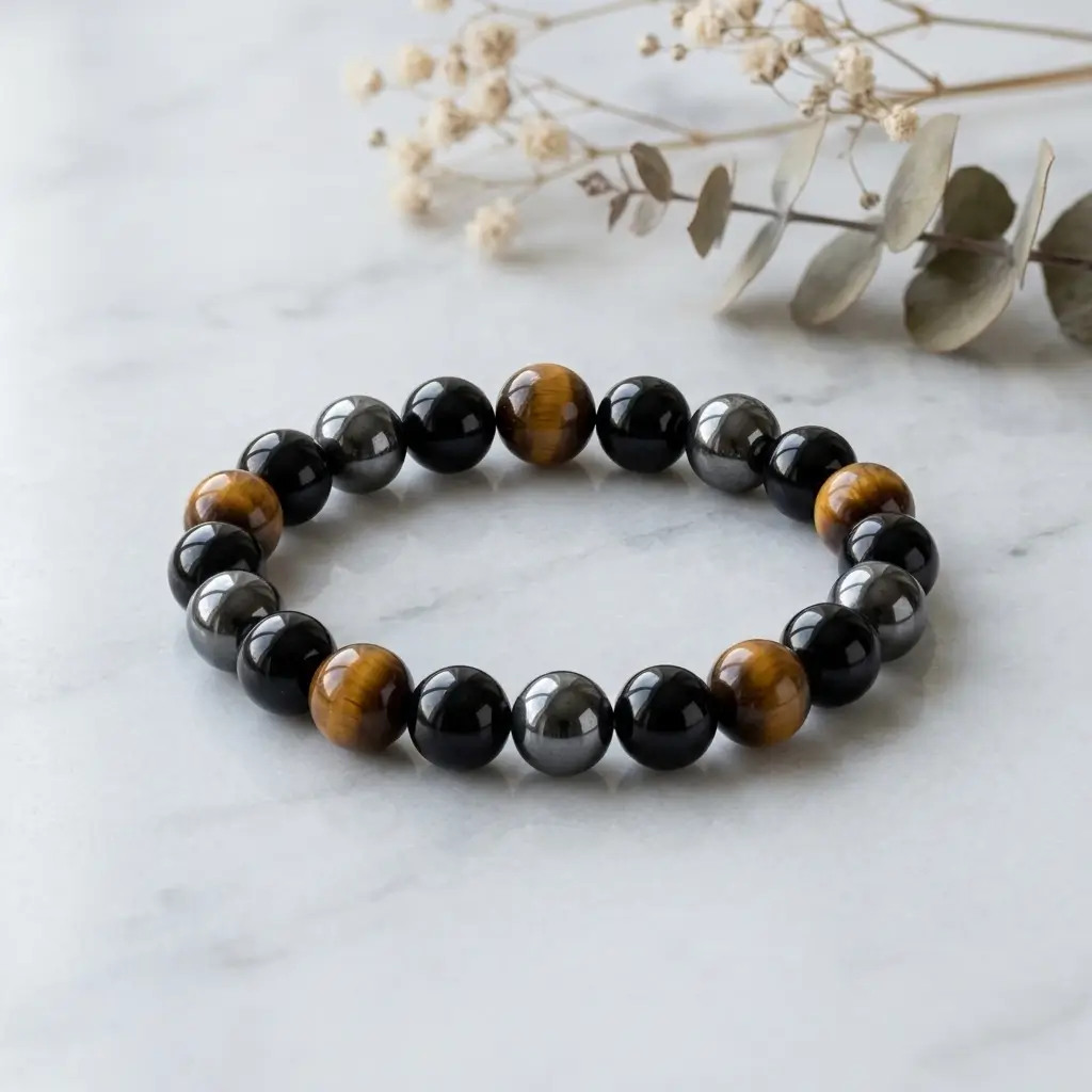 Black Onyx & Tiger Eye Stone Bracelet