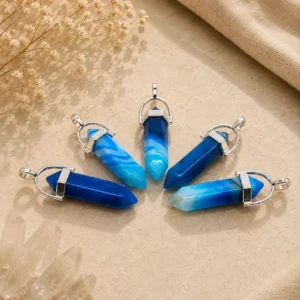 Blue Agate Vogel Pendant – Handcrafted Crystal Healing Jewelry