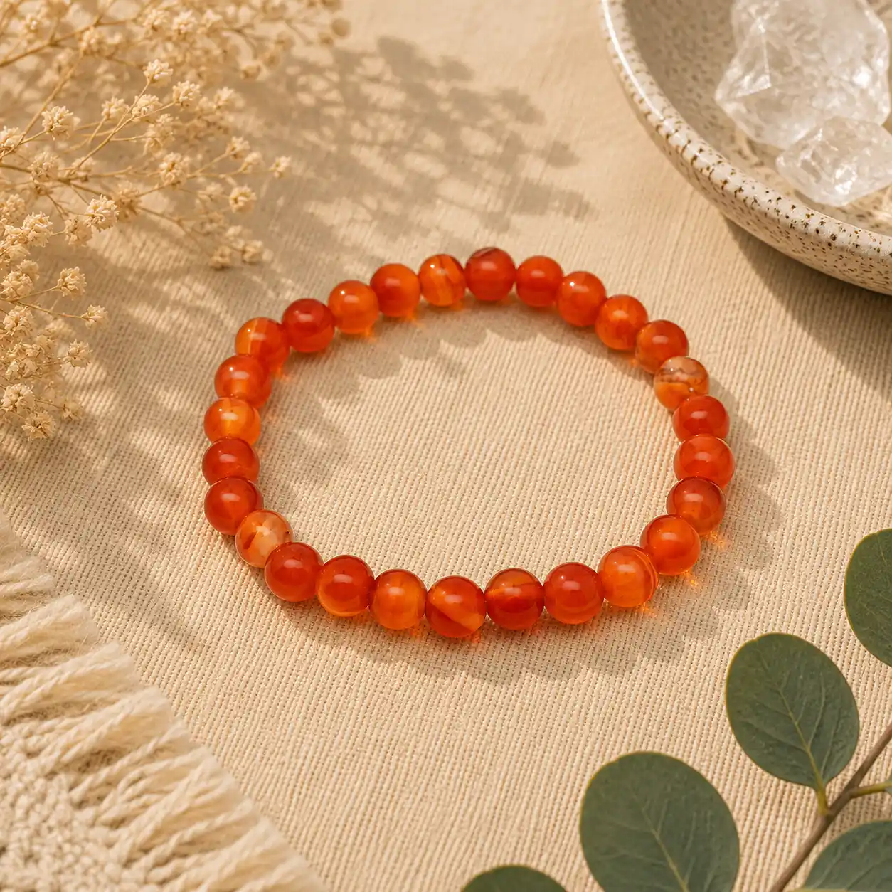 Carnelian Ball Bracelet – Protective Crystal Jewelry for Confidence & Creativity