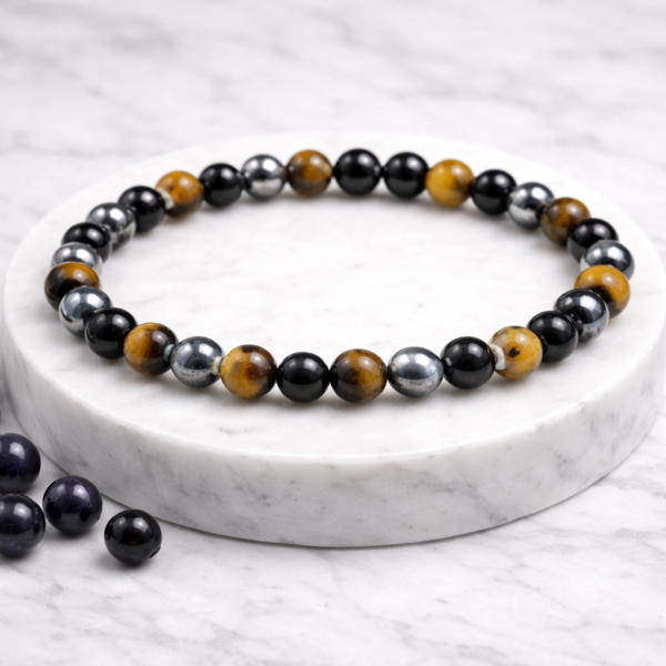 Triple Protection Bracelet with Tiger Eye, Hematite, and Black Obsidian | 4 mm Beads