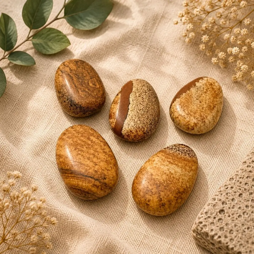 Natural Picture Jasper Tumbled Stone for Grounding & Balance-lemra