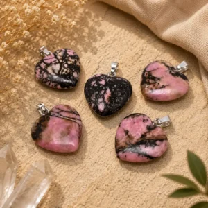 Natural Rhodonite Heart Pendant for Love, Balance & Healing