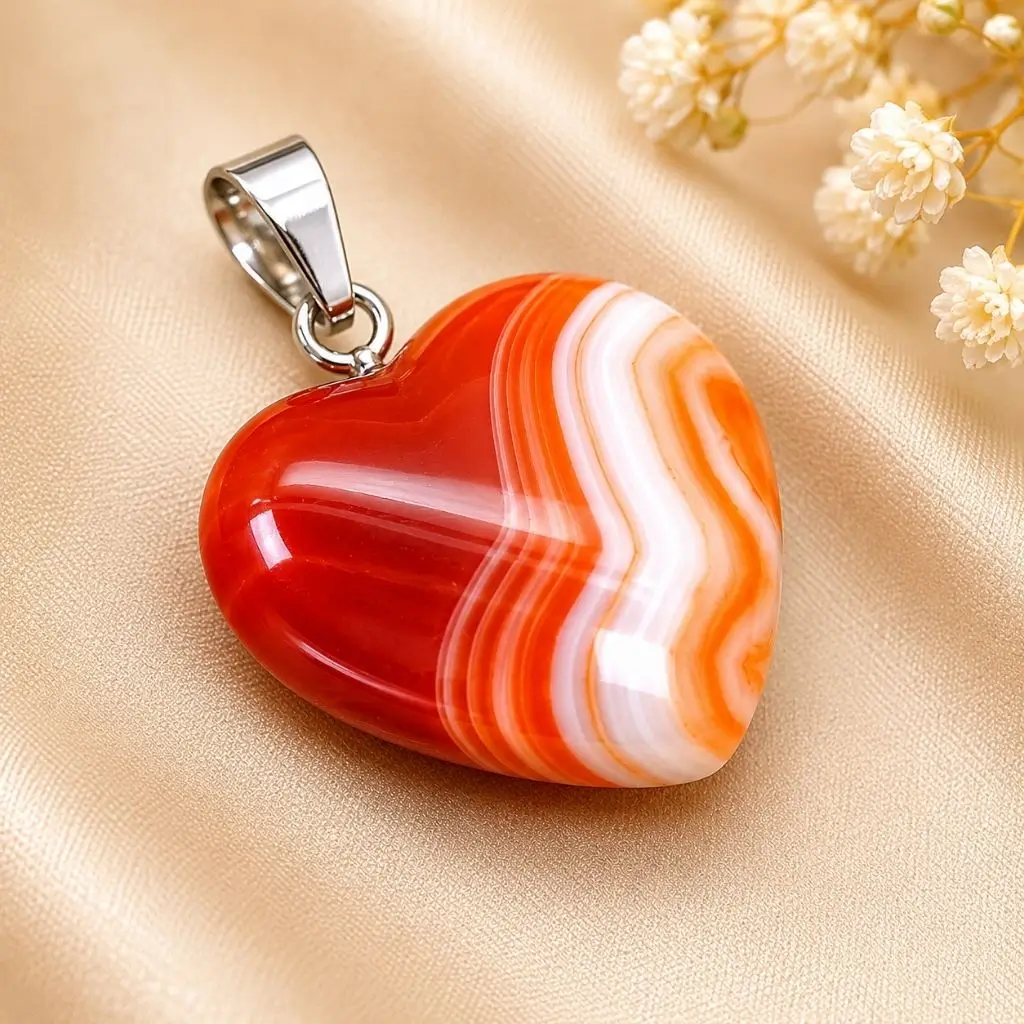 Red Agate Heart Pendant – Natural Crystal Healing Necklace
