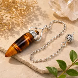 Tiger's Eye Cone Pendulum – Natural Crystal Dowsing Tool for Protection, Focus & Spiritual Guidance