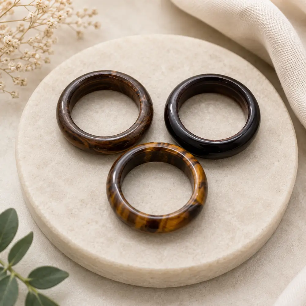 Tiger’s Eye Hoop Ring – Elegant Gemstone Adjustable Ring for Men & Women - Image 2