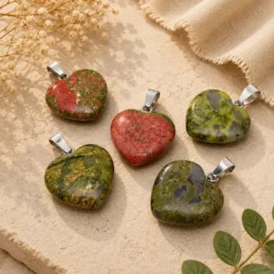 Unakite Heart Pendant Natural Healing Crystal Necklace