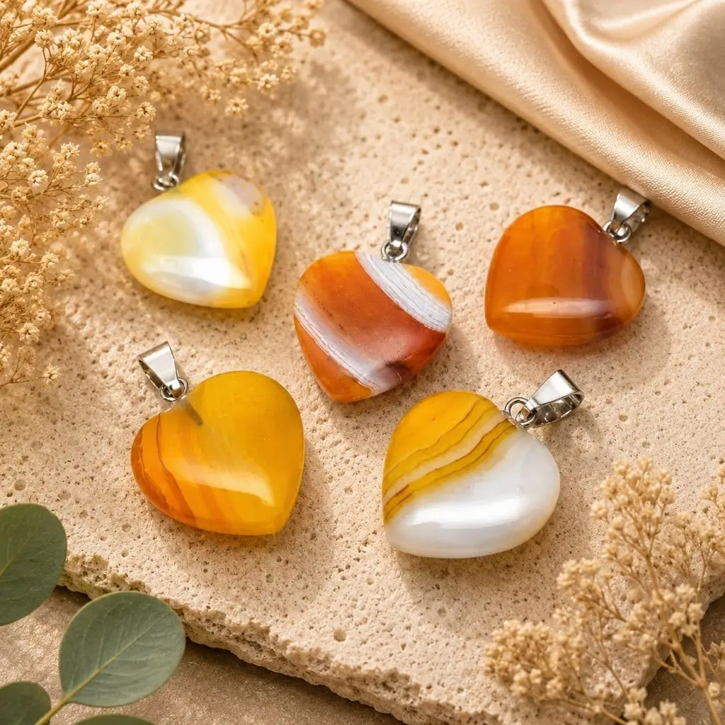 Yellow Agate Heart Pendant – Natural Crystal Healing Necklace - Image 2