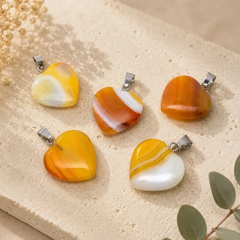 Yellow Agate Heart Pendant – Natural Crystal Healing Necklace - Image 3