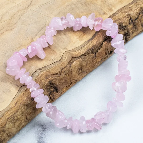 Our Rose Quartz crystal chip bracelets are carefully crafted from the highest quality genuine crystal chips. These easy-to-wear bracelet fit most wrist sizes and offer a unique and stylish way to carry the loving energy of Rose Quartz with you wherever you go. These bracelets look great worn on their own or when stacked with other pieces