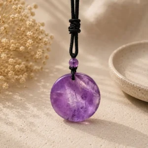 Amethyst Circle Pendant – Natural Crystal Healing Necklace
