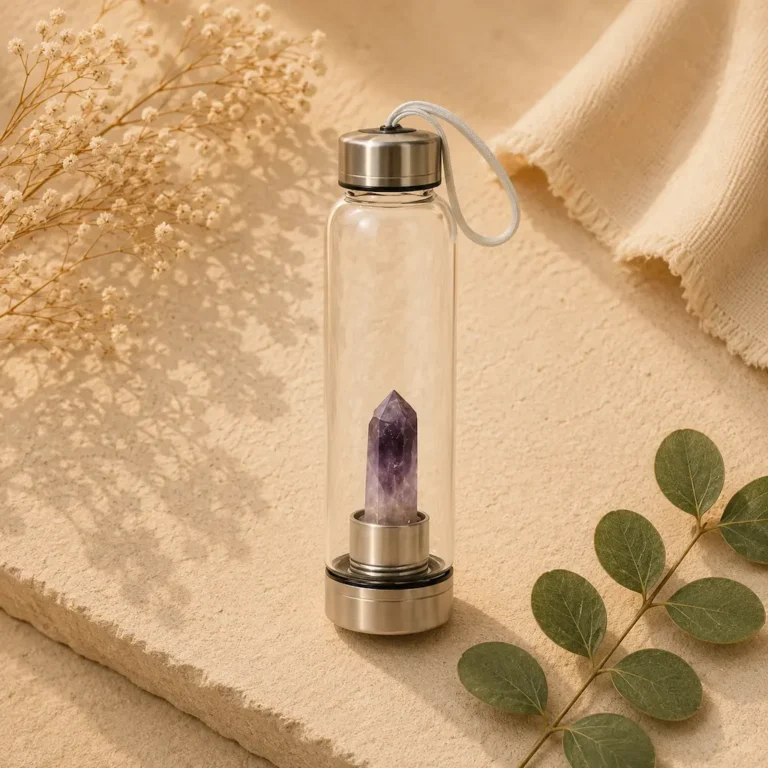 Amethyst Gemstone Water Bottle – Natural Crystal Infused Glass Bottle