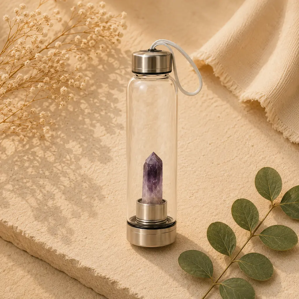Amethyst Gemstone Water Bottle – Natural Crystal Infused Glass Bottle