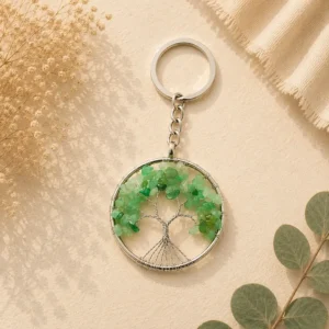Aventurine Tree of Life Keychain – Natural Gemstone Crystal Keyring