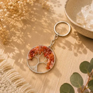 Carnelian Tree of Life Keychain – Natural Gemstone Lucky Charm