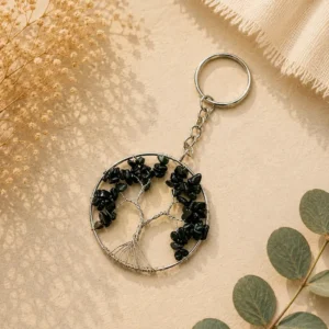 Natural Black Onyx Tree of Life Keychain – Gift for Men & Women