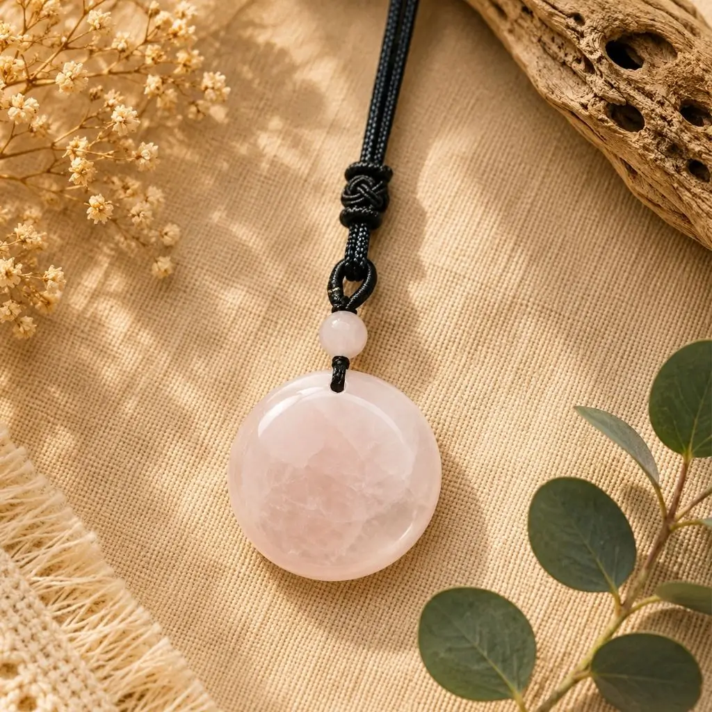 Rose Quartz Round Crystal Pendant – Polished Gemstone Jewelry