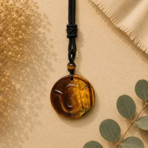 Tiger's Eye Round Pendant – Natural Gemstone Crystal Necklace