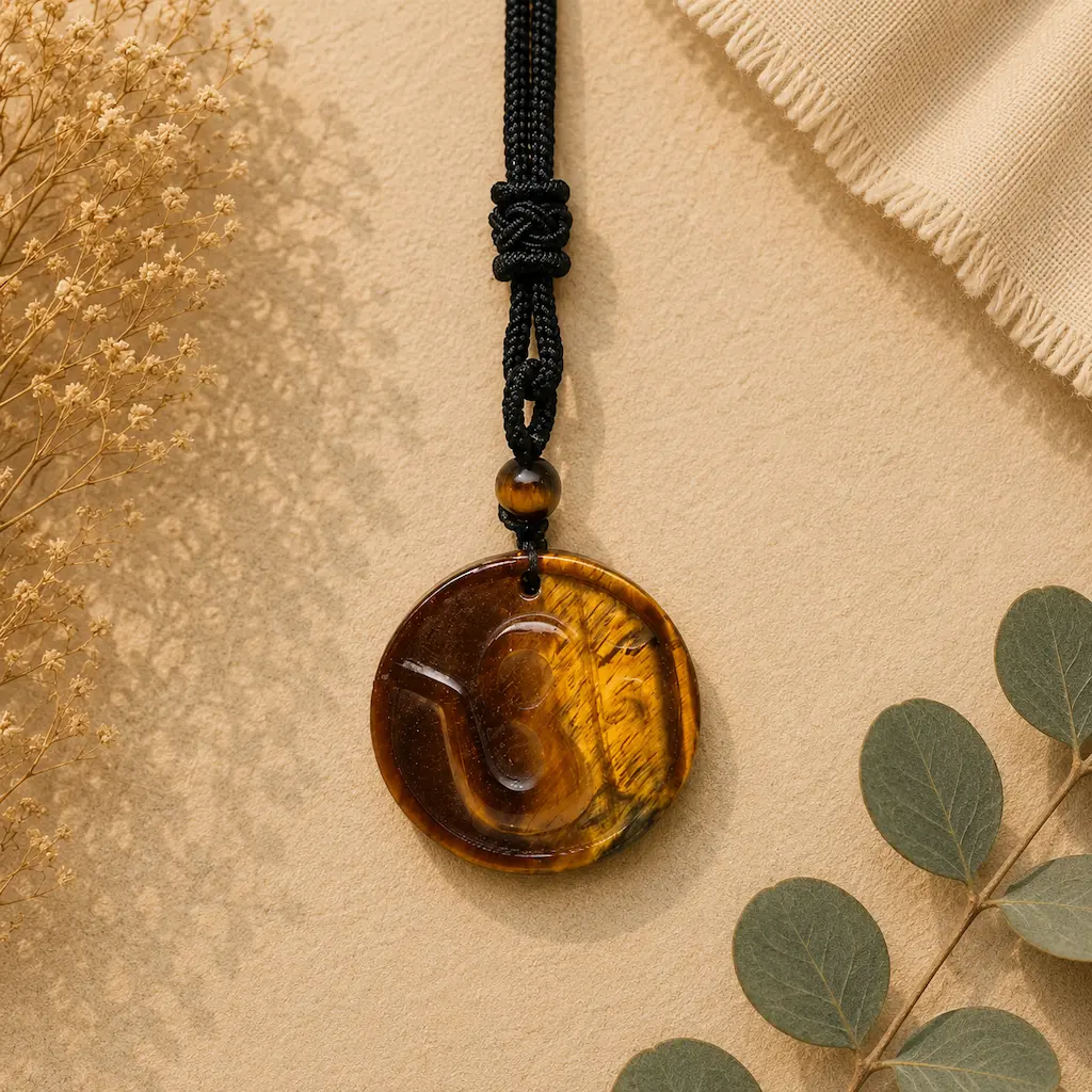 Tiger's Eye Round Pendant – Natural Gemstone Crystal Necklace