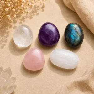 Crystal Healing Set – Clear Quartz, Amethyst, Labradorite, Rose Quartz & Selenite Tumbled Stones