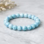 Natural Dominican Larimar Beaded Bracelet – 10mm Blue Stone (Size 17) - Image 2