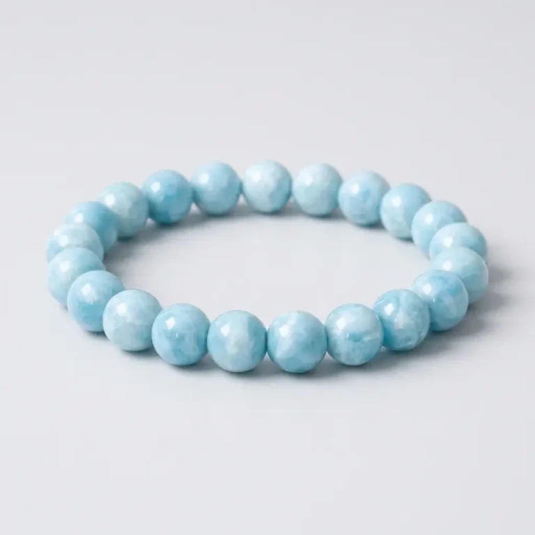 Natural Dominican Larimar Beaded Bracelet – 10mm Blue Stone (Size 17) - Image 8