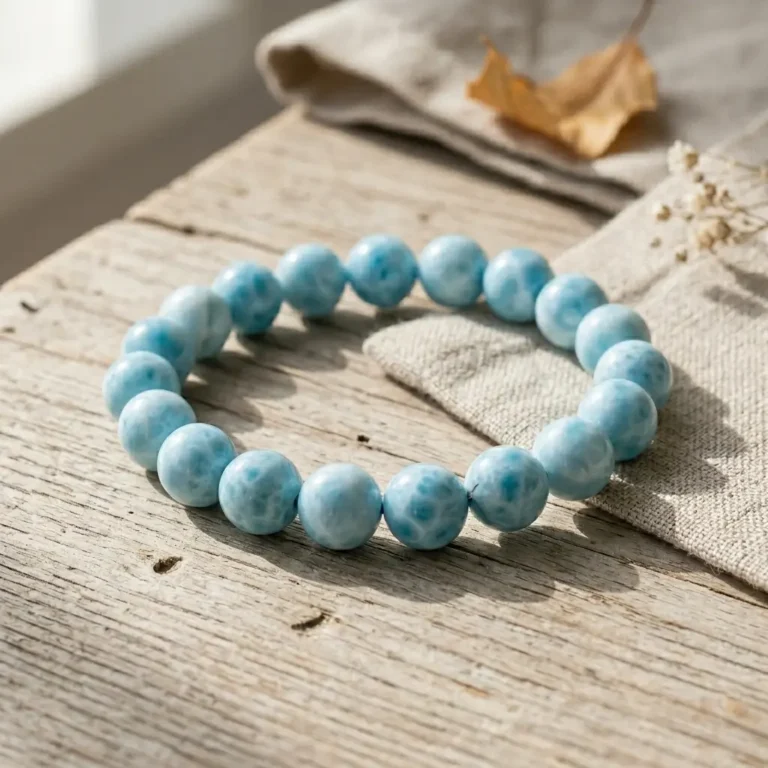 Natural Dominican Larimar Beaded Bracelet – 10mm Blue Stone (Size 17) - Image 7