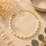 French Baroque Freshwater Pearl Choker Bracelet 18K Gold Plated Stainless Steel Beads Elegant Jewelry Set