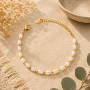 French Baroque Freshwater Pearl Choker Bracelet 18K Gold Plated Stainless Steel Beads Elegant Jewelry Set