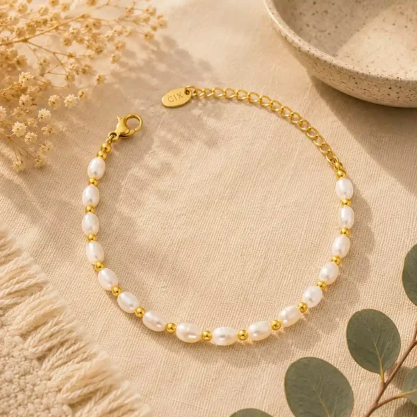 French Baroque Freshwater Pearl Choker Bracelet 18K Gold Plated Stainless Steel Beads Elegant Jewelry Set