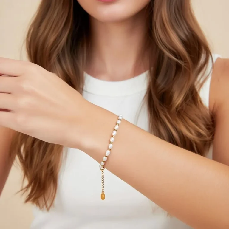 French Baroque Freshwater Pearl Choker Bracelet | 18K Gold Plated Stainless Steel Beads | Elegant Jewelry Set - Image 3