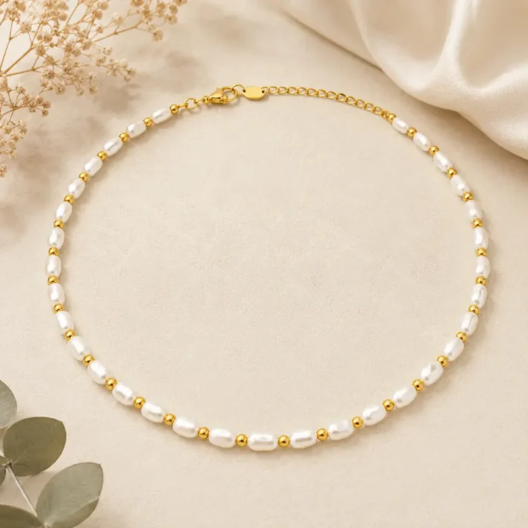 French Baroque Freshwater Pearl Choker Necklace 18K Gold Beaded Jewelry
