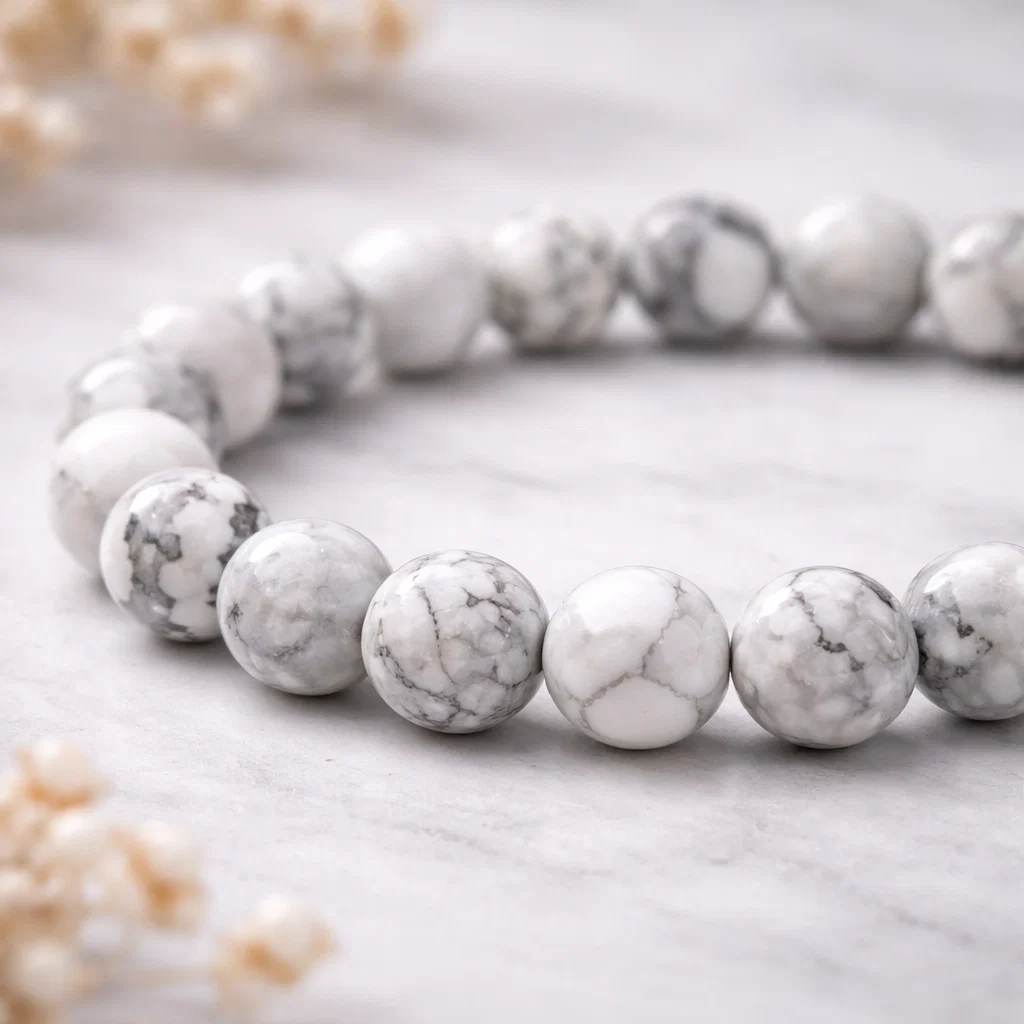 Howlite Bracelet White Gemstone Beads Calming Healing Jewelry - Image 8