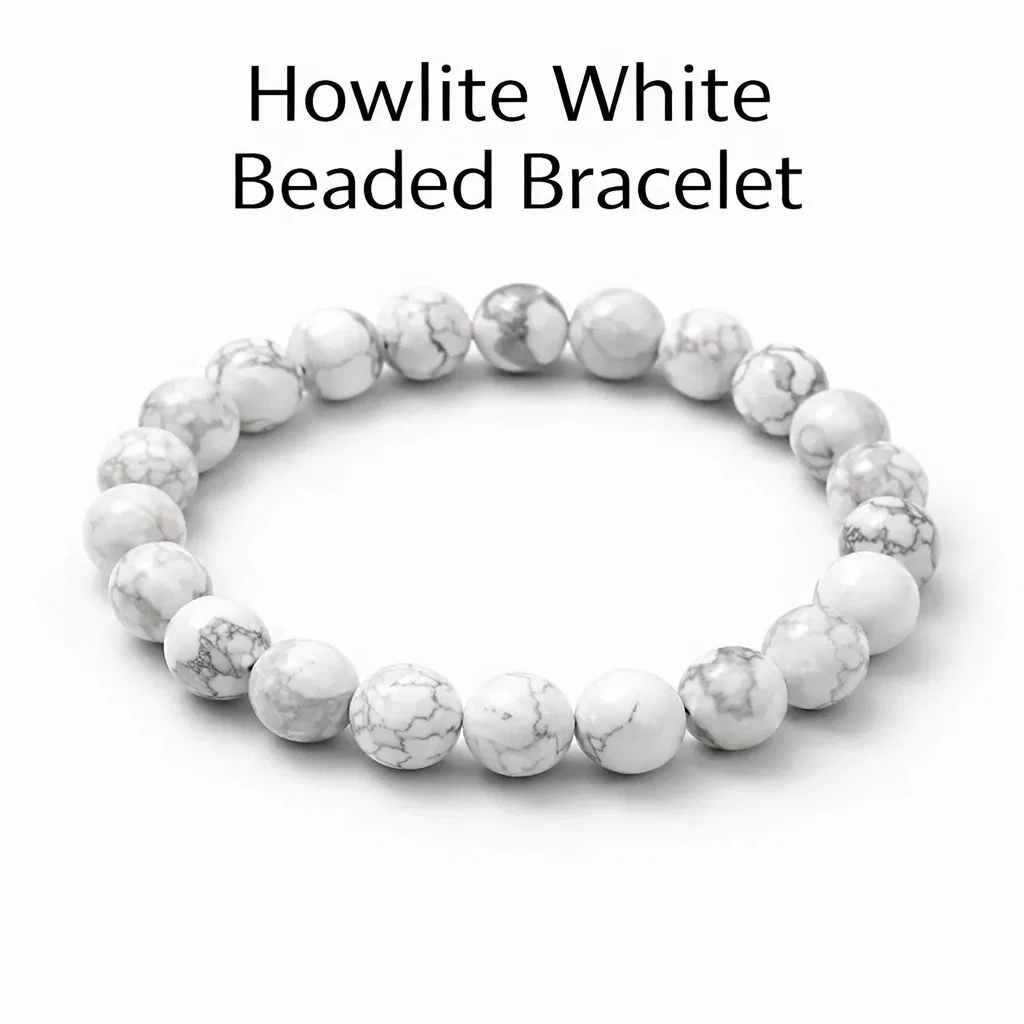 Howlite Bracelet White Gemstone Beads Calming Healing Jewelry - Image 7