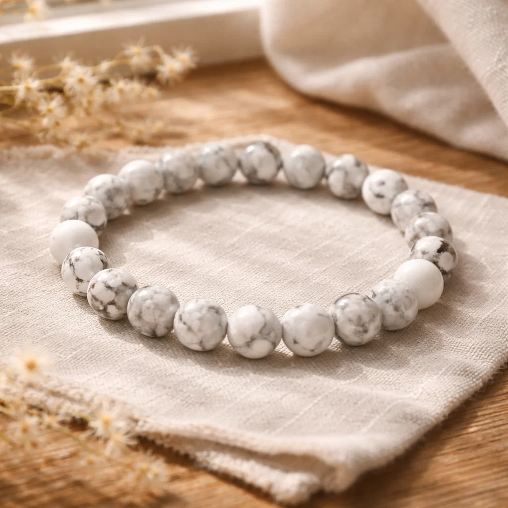 Howlite Bracelet White Gemstone Beads Calming Healing Jewelry - Image 6