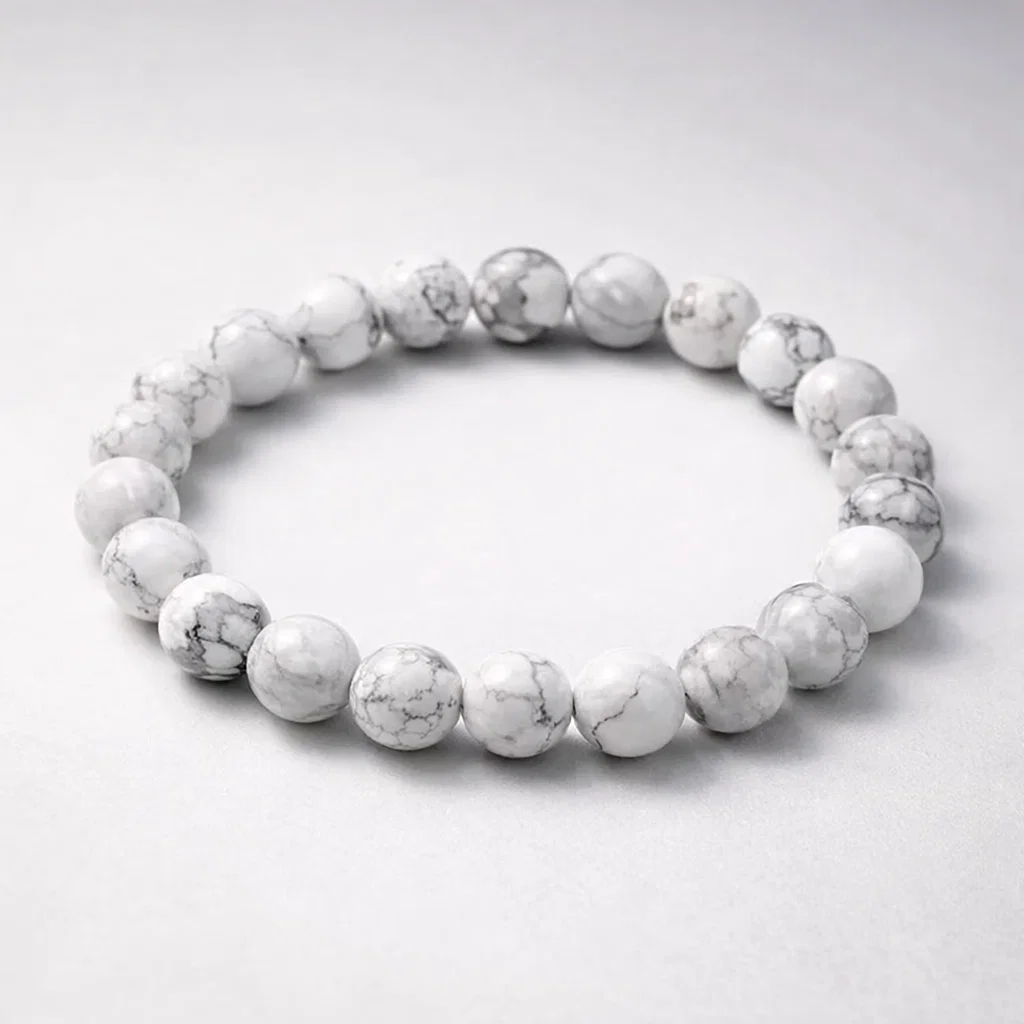 Howlite Bracelet White Gemstone Beads Calming Healing Jewelry - Image 5