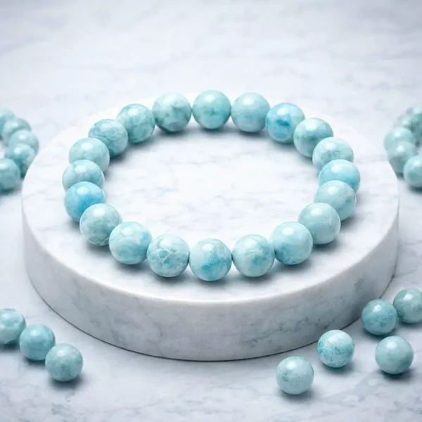 Natural Dominican Larimar Beaded Bracelet