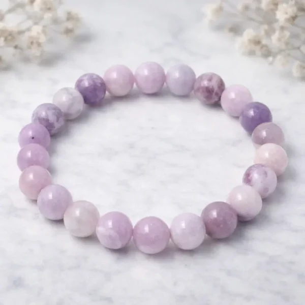 Purple Lepidolite Beaded Bracelet Natural Stone Jewelry