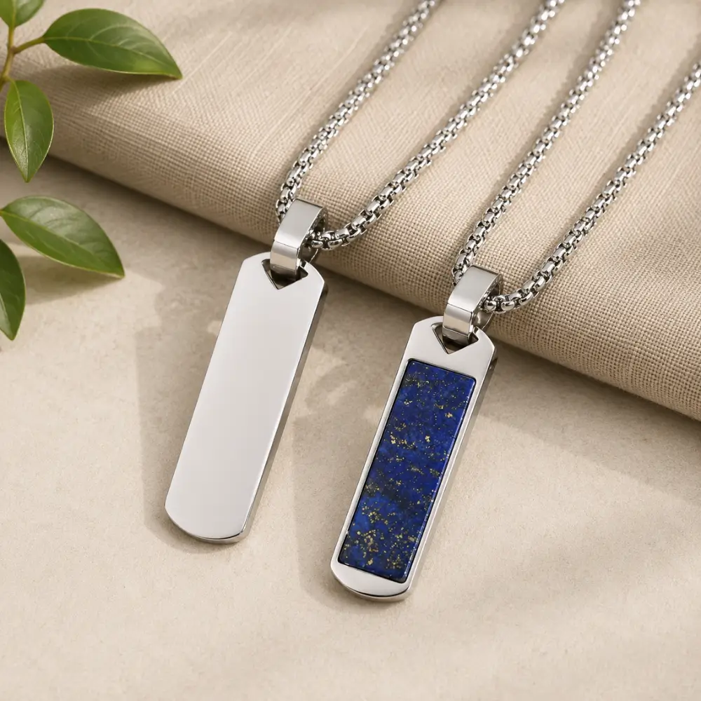 Men’s Lapis Lazuli Bar Pendant Necklace – Stainless Steel Natural Stone Jewelry Gift - Image 2
