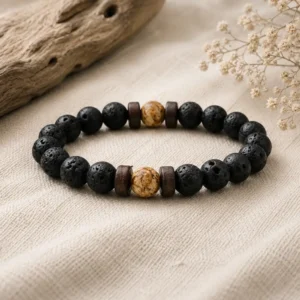 Natural Black Lava Stone Beads Bracelet 8mm | Men & Women Volcanic Rock Diffuser Stretch Bracelet